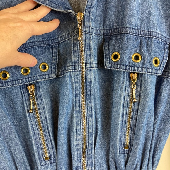 Spencer Alexis 80’s GoldTone Zippers & Other Metal Detail Denim Dress - Picture 5 of 12